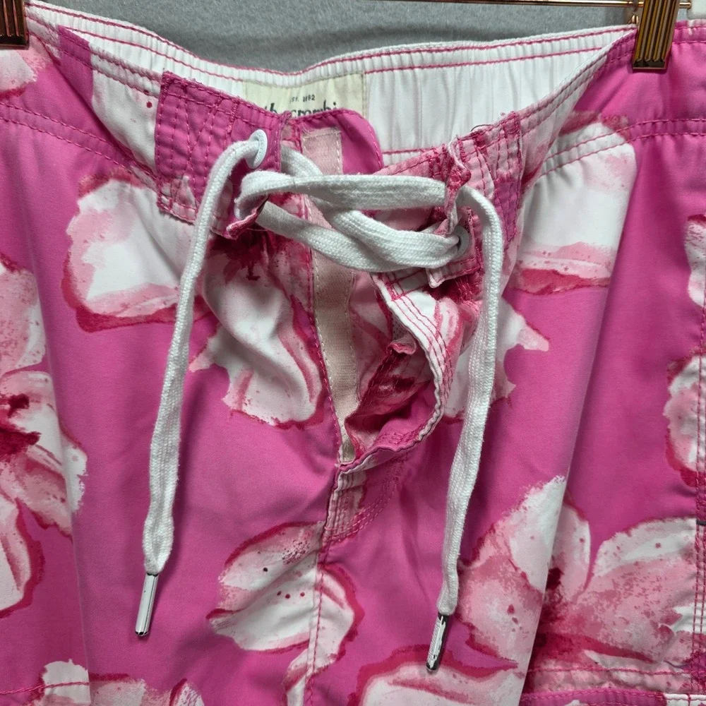 Y2K Abercrombie and Fitch Mens Hibiscus Floral Cargo Board Shorts Swim Trunks L